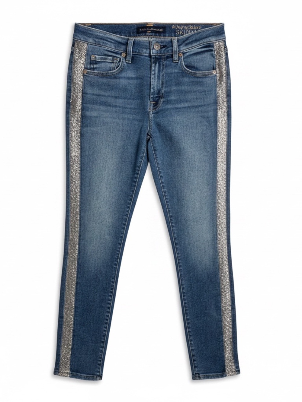7 For All Mankind Skinny Ankle Jeans Metallic Stripe High Rise Size 26